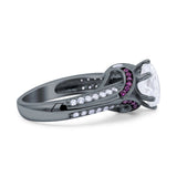 Split Shank Halo Oval Wedding Engagement Ring Black Round Simulated Cubic Zirconia 925 Sterling Silver