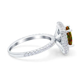 Halo Art Deco Cushion Cut Wedding Bridal Ring Round Simulated Cubic Zirconia 925 Sterling Silver