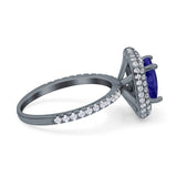 Halo Art Deco Cushion Cut Wedding Bridal Ring Round Simulated Cubic Zirconia 925 Sterling Silver