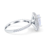 Halo Art Deco Cushion Cut Wedding Bridal Ring Round Simulated Cubic Zirconia 925 Sterling Silver