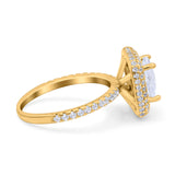 Halo Art Deco Cushion Cut Wedding Bridal Ring Round Simulated Cubic Zirconia 925 Sterling Silver