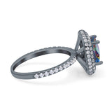 Halo Art Deco Cushion Cut Wedding Bridal Ring Round Simulated Cubic Zirconia 925 Sterling Silver