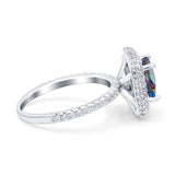 Halo Art Deco Cushion Cut Wedding Bridal Ring Round Simulated Cubic Zirconia 925 Sterling Silver