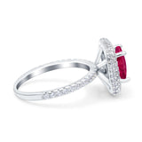 Halo Art Deco Cushion Cut Wedding Bridal Ring Round Simulated Cubic Zirconia 925 Sterling Silver