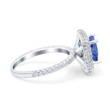 Halo Art Deco Cushion Cut Wedding Bridal Ring Round Simulated Cubic Zirconia 925 Sterling Silver