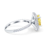 Halo Art Deco Cushion Cut Wedding Bridal Ring Round Simulated Cubic Zirconia 925 Sterling Silver