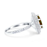 Halo Art Deco Marquise Wedding Bridal Ring Round Simulated Cubic Zirconia 925 Sterling Silver