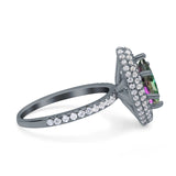 Halo Art Deco Marquise Wedding Bridal Ring Round Simulated Cubic Zirconia 925 Sterling Silver