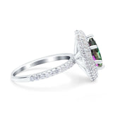 Halo Art Deco Marquise Wedding Bridal Ring Round Simulated Cubic Zirconia 925 Sterling Silver