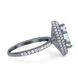 Halo Art Deco Marquise Wedding Bridal Ring Round Simulated Cubic Zirconia 925 Sterling Silver