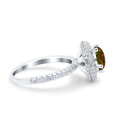 Halo Art Deco Wedding Engagement Bridal Ring Round Simulated Cubic Zirconia 925 Sterling Silver