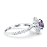 Halo Art Deco Wedding Engagement Bridal Ring Round Simulated Cubic Zirconia 925 Sterling Silver