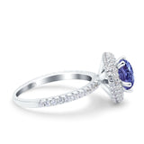 Halo Art Deco Wedding Engagement Bridal Ring Round Simulated Cubic Zirconia 925 Sterling Silver