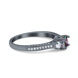 Three Stone Vintage Engagement Bridal Ring Round Simulated Cubic Zirconia 925 Sterling Silver