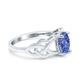Oval Solitaire Celtic Wedding Ring Simulated Cubic Zirconia 925 Sterling Silver