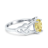 Oval Solitaire Celtic Wedding Ring Simulated Cubic Zirconia 925 Sterling Silver