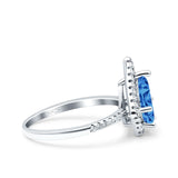 Halo Art Deco Solitaire Accent Pear Wedding Engagement Bridal Ring Band Round Simulated Cubic Zirconia 925 Sterling Silver