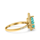 Halo Art Deco Solitaire Accent Pear Wedding Engagement Bridal Ring Band Round Simulated Cubic Zirconia 925 Sterling Silver