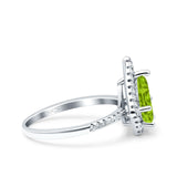 Halo Art Deco Solitaire Accent Pear Wedding Engagement Bridal Ring Band Round Simulated Cubic Zirconia 925 Sterling Silver