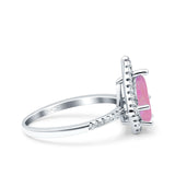 Halo Art Deco Solitaire Accent Pear Wedding Engagement Bridal Ring Band Round Simulated Cubic Zirconia 925 Sterling Silver