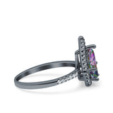 Halo Art Deco Solitaire Accent Pear Wedding Engagement Bridal Ring Band Round Simulated Cubic Zirconia 925 Sterling Silver