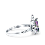 Halo Art Deco Solitaire Accent Pear Wedding Engagement Bridal Ring Band Round Simulated Cubic Zirconia 925 Sterling Silver