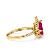 Halo Art Deco Solitaire Accent Pear Wedding Engagement Bridal Ring Band Round Simulated Cubic Zirconia 925 Sterling Silver