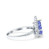 Halo Art Deco Solitaire Accent Pear Wedding Engagement Bridal Ring Band Round Simulated Cubic Zirconia 925 Sterling Silver