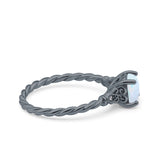 Art Deco Cushion Three Stone Wedding Bridal Ring Round Simulated Cubic Zirconia 925 Sterling Silver