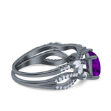 Two Piece Bridal Set Art Deco Princess Cut Wedding Engagement Marquise Round Simulated Cubic Zirconia 925 Sterling Silver