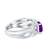 Two Piece Bridal Set Art Deco Princess Cut Wedding Engagement Marquise Round Simulated Cubic Zirconia 925 Sterling Silver