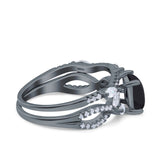 Two Piece Bridal Set Art Deco Princess Cut Wedding Engagement Marquise Round Simulated Cubic Zirconia 925 Sterling Silver