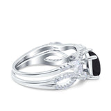 Two Piece Bridal Set Art Deco Princess Cut Wedding Engagement Marquise Round Simulated Cubic Zirconia 925 Sterling Silver