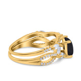 Two Piece Bridal Set Art Deco Princess Cut Wedding Engagement Marquise Round Simulated Cubic Zirconia 925 Sterling Silver