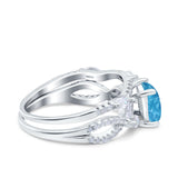 Two Piece Bridal Set Art Deco Princess Cut Wedding Engagement Marquise Round Simulated Cubic Zirconia 925 Sterling Silver