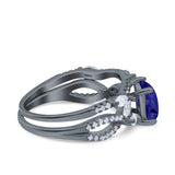 Two Piece Bridal Set Art Deco Princess Cut Wedding Engagement Marquise Round Simulated Cubic Zirconia 925 Sterling Silver