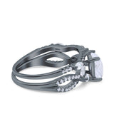 Two Piece Bridal Set Art Deco Princess Cut Wedding Engagement Marquise Round Simulated Cubic Zirconia 925 Sterling Silver