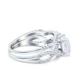 Two Piece Bridal Set Art Deco Princess Cut Wedding Engagement Marquise Round Simulated Cubic Zirconia 925 Sterling Silver