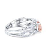 Two Piece Bridal Set Art Deco Princess Cut Wedding Engagement Marquise Round Simulated Cubic Zirconia 925 Sterling Silver