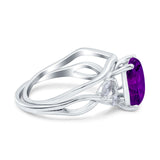 Two Piece Art Deco Emerald Cut Wedding Engagement Ring Marquise Simulated Cubic Zirconia 925 Sterling Silver
