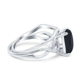 Two Piece Art Deco Emerald Cut Wedding Engagement Ring Marquise Simulated Cubic Zirconia 925 Sterling Silver