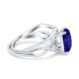 Two Piece Art Deco Emerald Cut Wedding Engagement Ring Marquise Simulated Cubic Zirconia 925 Sterling Silver