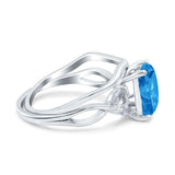 Two Piece Art Deco Emerald Cut Wedding Engagement Ring Marquise Simulated Cubic Zirconia 925 Sterling Silver