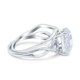 Two Piece Art Deco Emerald Cut Wedding Engagement Ring Marquise Simulated Cubic Zirconia 925 Sterling Silver
