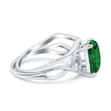 Two Piece Art Deco Emerald Cut Wedding Engagement Ring Marquise Simulated Cubic Zirconia 925 Sterling Silver