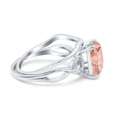 Two Piece Art Deco Emerald Cut Wedding Engagement Ring Marquise Simulated Cubic Zirconia 925 Sterling Silver