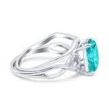 Two Piece Art Deco Emerald Cut Wedding Engagement Ring Marquise Simulated Cubic Zirconia 925 Sterling Silver