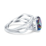 Two Piece Art Deco Emerald Cut Wedding Engagement Ring Marquise Simulated Cubic Zirconia 925 Sterling Silver