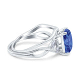 Two Piece Art Deco Emerald Cut Wedding Engagement Ring Marquise Simulated Cubic Zirconia 925 Sterling Silver