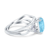 Two Piece Art Deco Emerald Cut Wedding Engagement Ring Marquise Simulated Cubic Zirconia 925 Sterling Silver